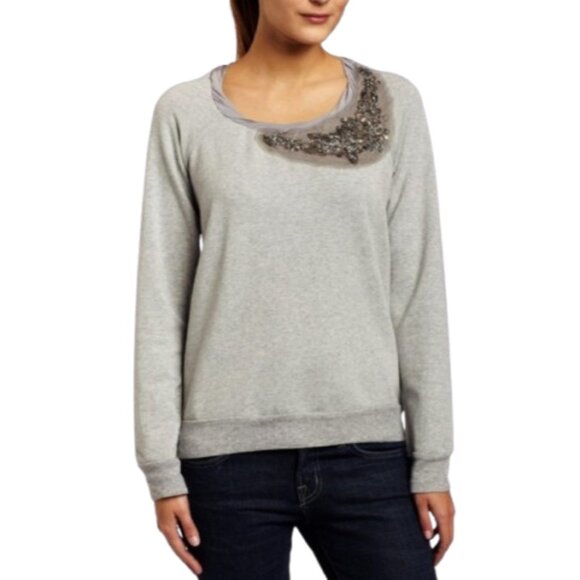 Lane Bryant Plus Gray Embellished Sweatshirt Top Raglan Sleeve 100% Cotton - Picture 1 of 13
